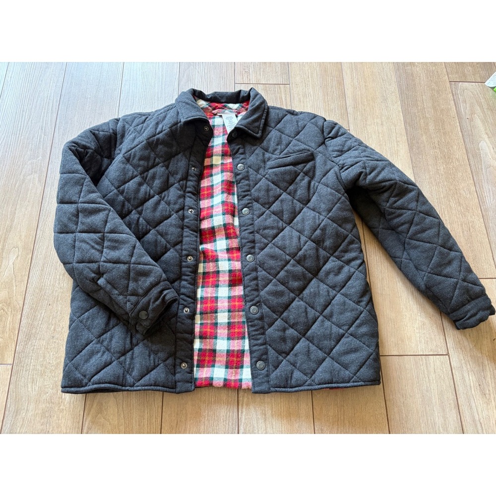 Tommy Bahama Jacket Boys XL (14) Black Quilted Plaid Lined Insulated Snap Front